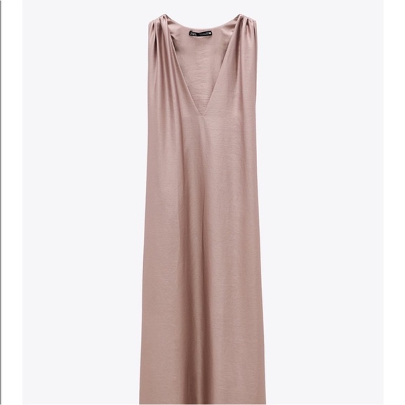 Zara taupe satin midi sleeveless dress v-neck razorback size medium - Picture 3 of 10